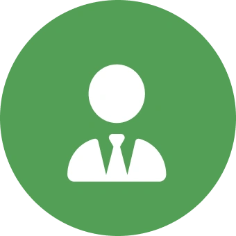 A green and white icon of a person wearing a suit